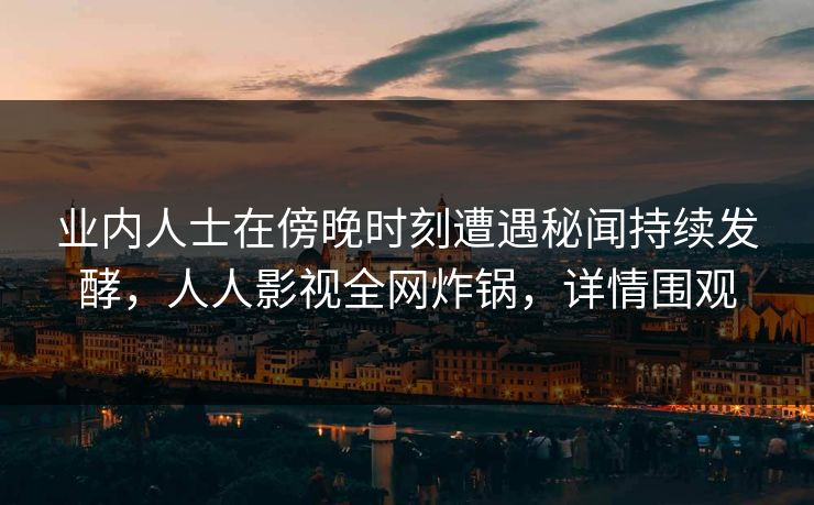 业内人士在傍晚时刻遭遇秘闻持续发酵，人人影视全网炸锅，详情围观